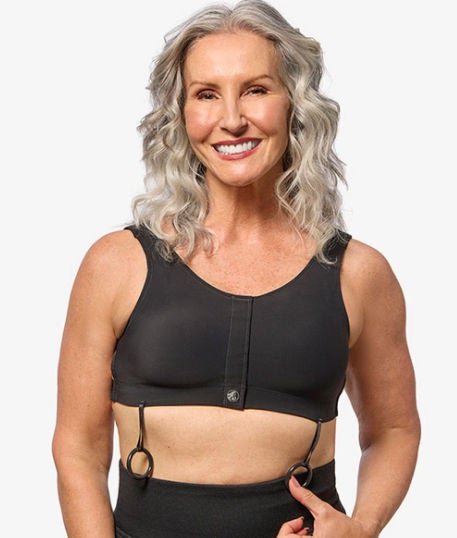 Post-Surgical Bra Elizabeth Pink Surgical Bra® 36 to 39 Inch Chest Large Black Front Hook and Loop Closure Drain Holders