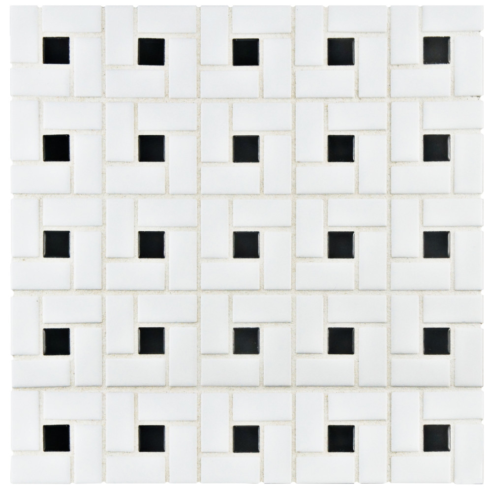 Spiral Black and White 12-5/8 in. x 12-5/8 in. Porcelain Mosaic Tile