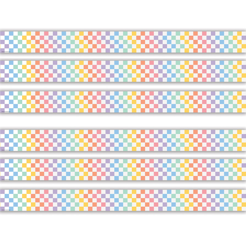 Cool for School Checkers Straight Border Trim, 35 Feet Per Pack, 6 Packs