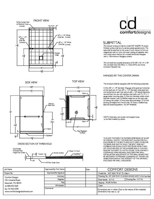Spec Sheet — Cd Shower Spec Sheet Xst 5050tr 75 5p L Bar