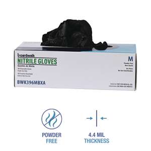 Boardwalk, General Purpose Gloves, Nitrile, 4.4 mil, Powder Free, M, Black