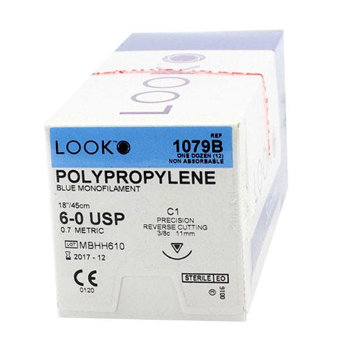 Polypropylene Blue Monofilament Sutures, 6-0, C-1, Precision Reverse Cutting, 18" - 12/Box