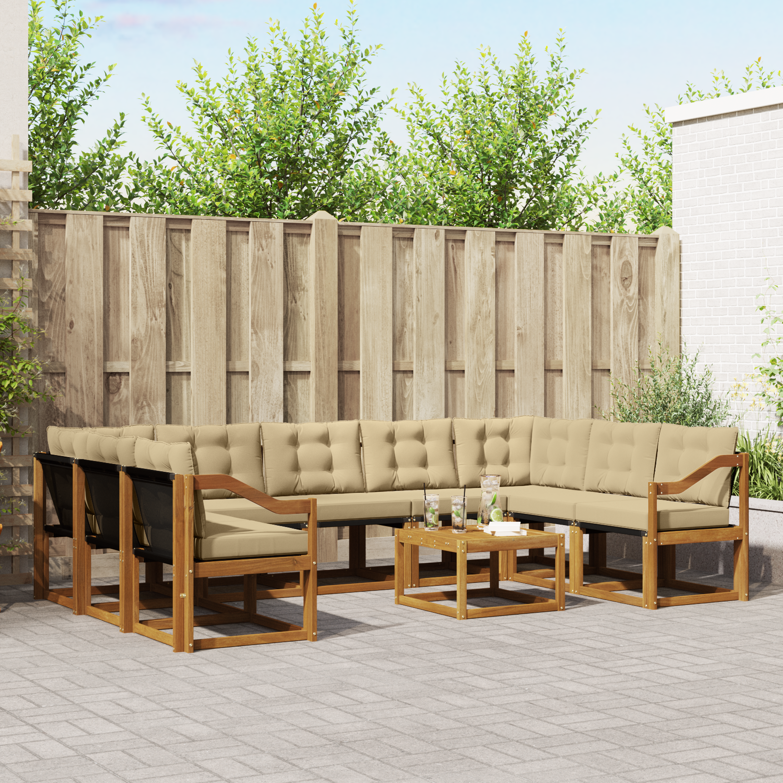 vidaXL Outdoor-Sofagarnitur mit Kissen 10 pcs Natur und Beige – Bild 3
