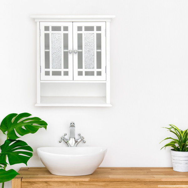Elegant Home Fashions Bathroom Windsor Wood Wall Cabinet 2 Doors White