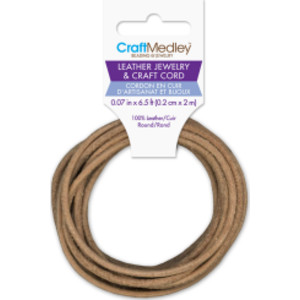 Round Leather Jewelry and Craft Cord, Natural, 2 mm x 2 m