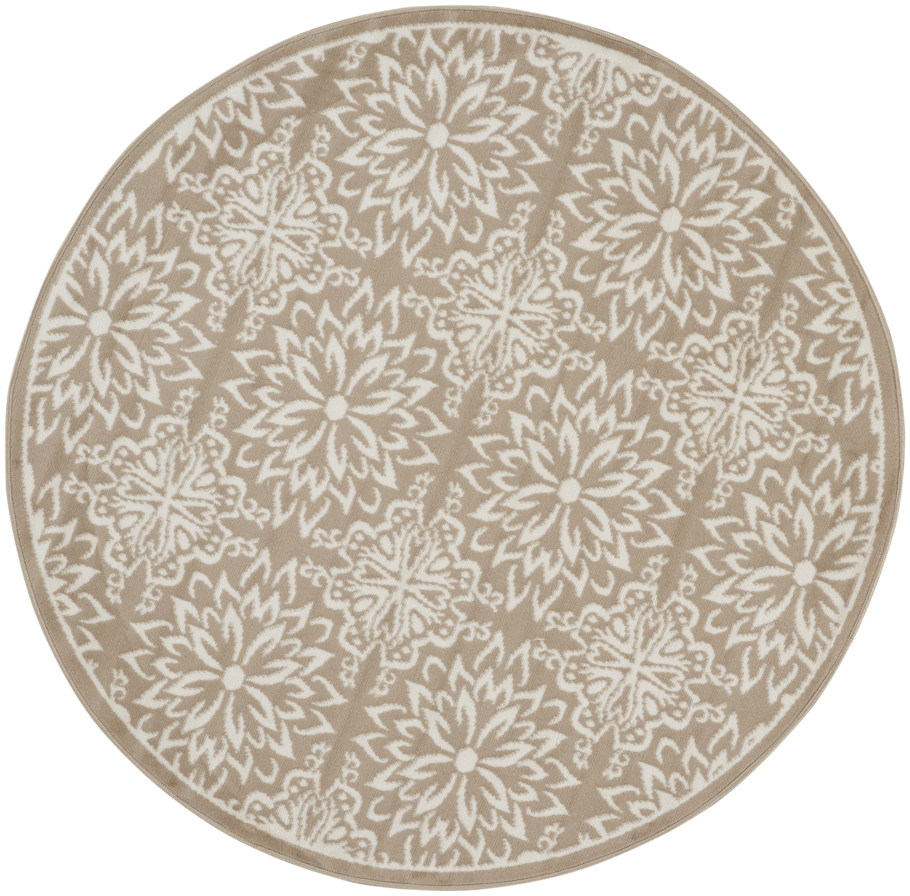 Nourison Jubilant 5'3" x Round Taupe Farmhouse Indoor Rug