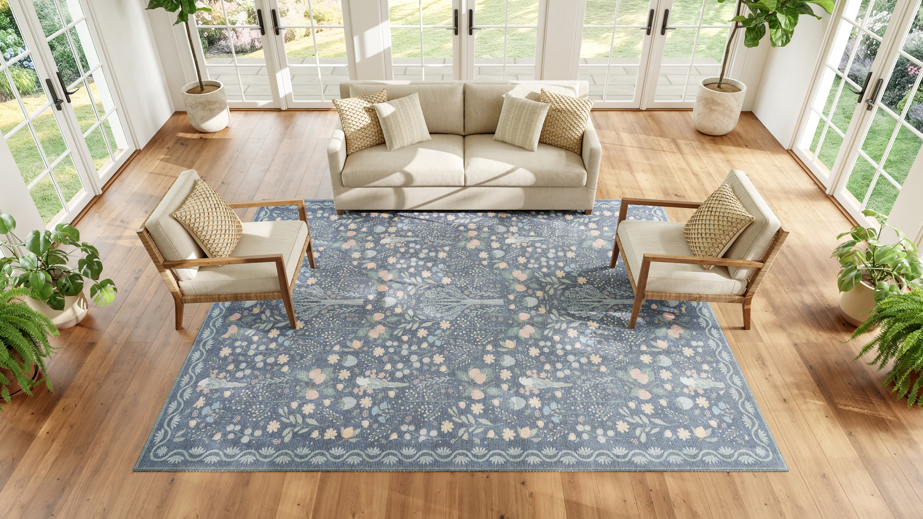 Nourison Botanical Washables 7'6" x 9'10" Blue Multicolor Modern Indoor Rug
