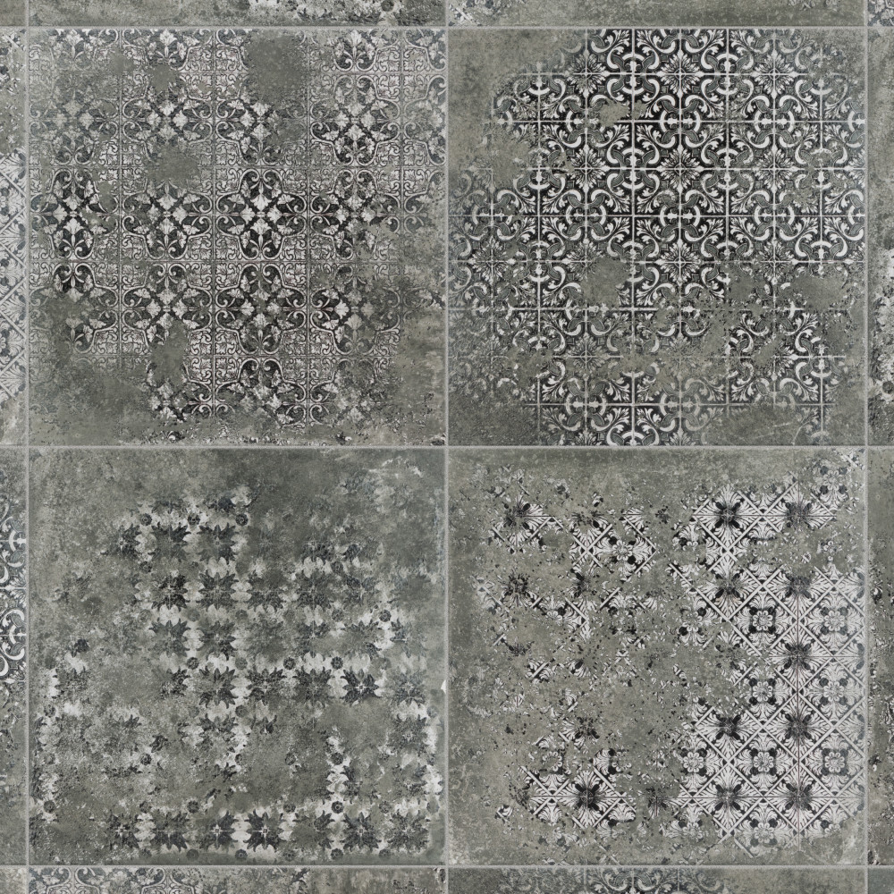 Antigua Deco Graphite 13x13 Square Porcelain Floor and Wall Digital Pattern