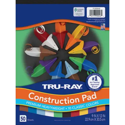 Tru-Ray  Construction Paper Pad, 10 Classic Colors,  9" x 12", 50 Sheets