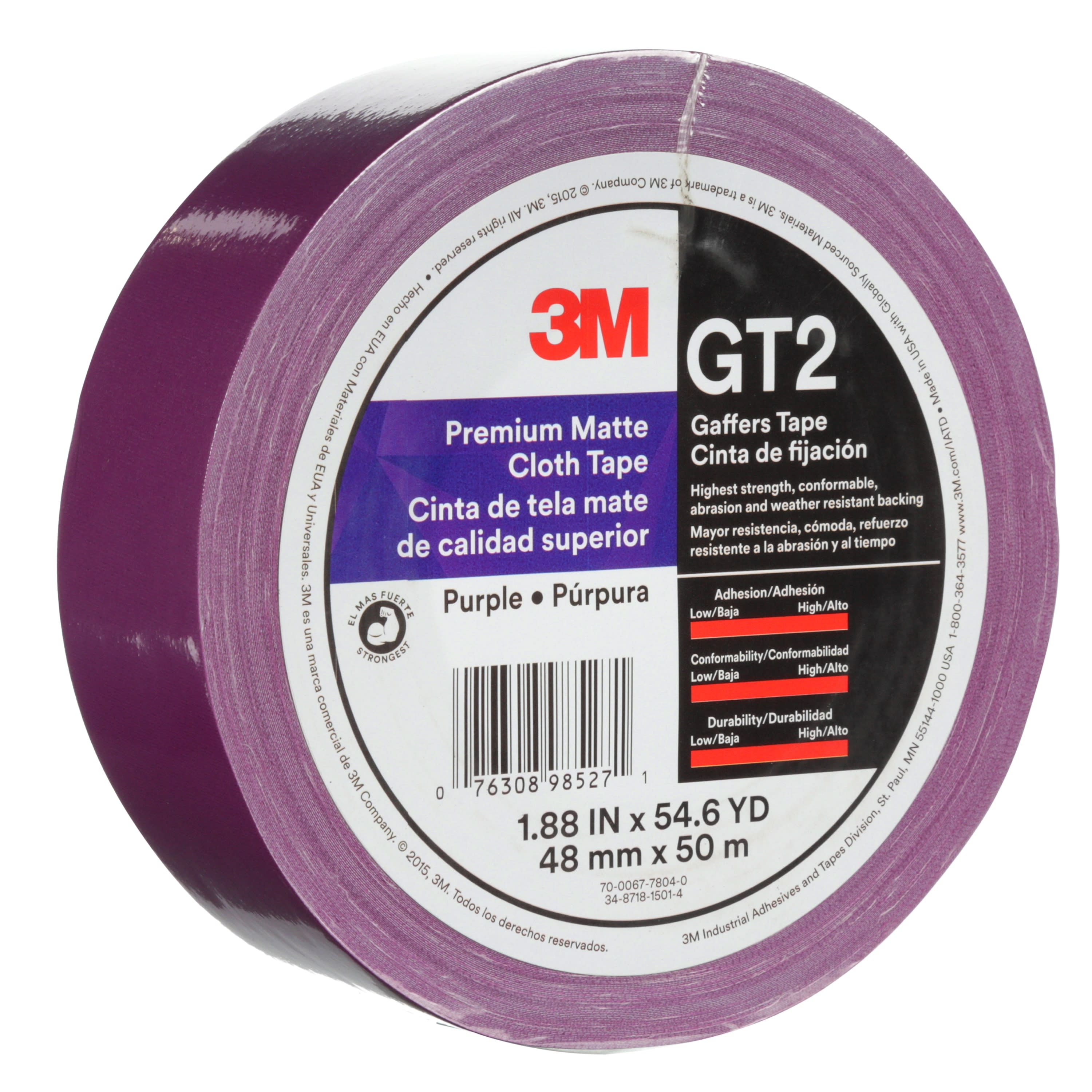 3M™ Premium Matte Cloth (Gaffers) Tape GT2, Purple, 48 mm x 50 m, 11
mil, 24 per case