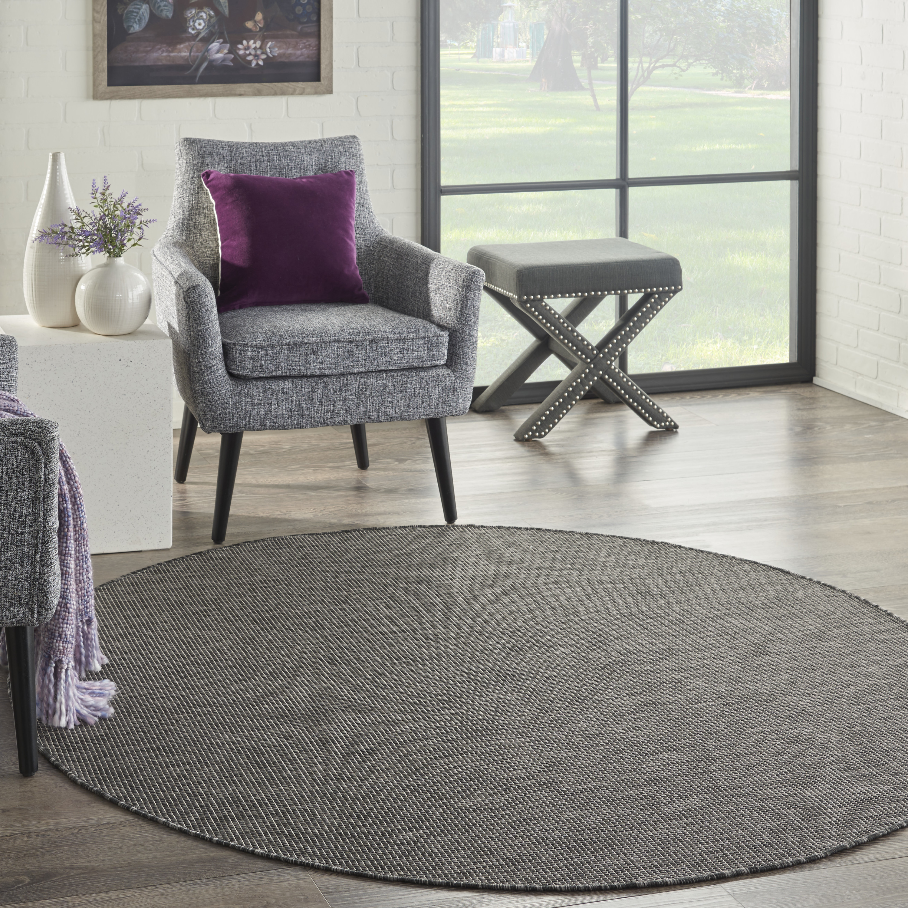 Nourison Positano 6' x Round Charcoal Modern Rug