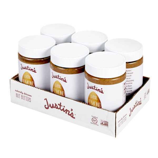 JUSTIN'S (r) Classic Almond Butter 6/16 Ounce . C1RM - Front Right Open Case (Hi Res)