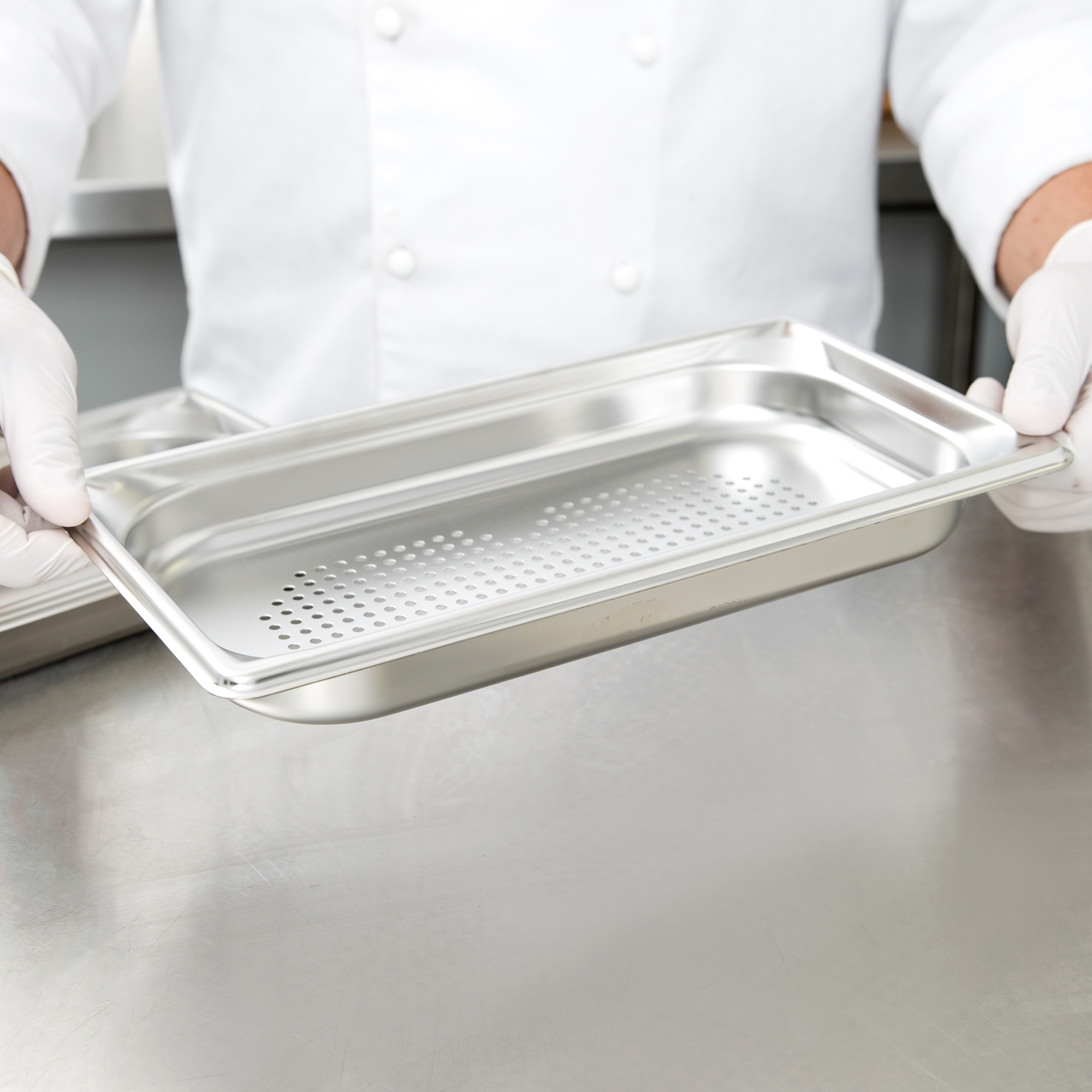 Third-size 1 ½-inch-deep Super Pan 3® perforated stainless steel steam ...