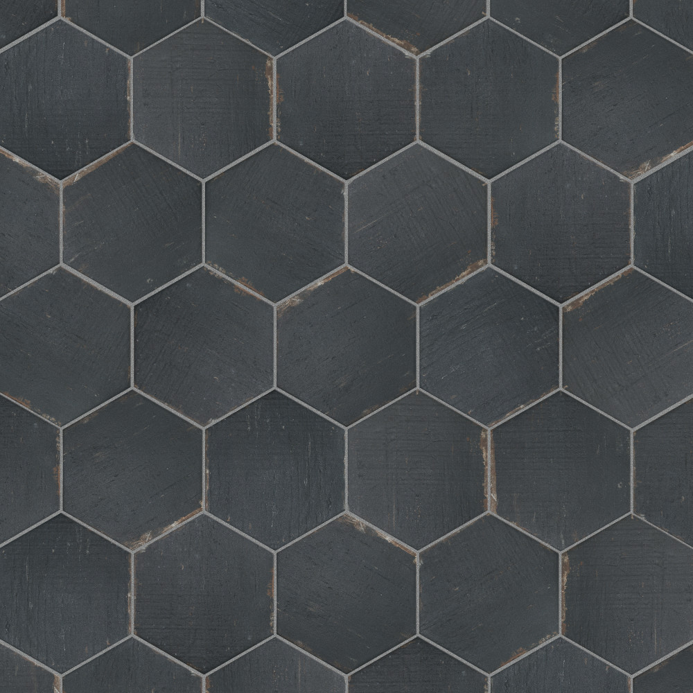 Retro Mini Hex Nero 7 in. x 8 in. Porcelain Floor and Wall Tile