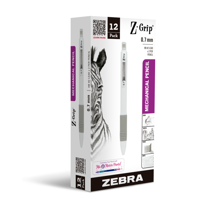 Z-Grip Mechanical Pencil, 0.7 mm, White, 12-Pack