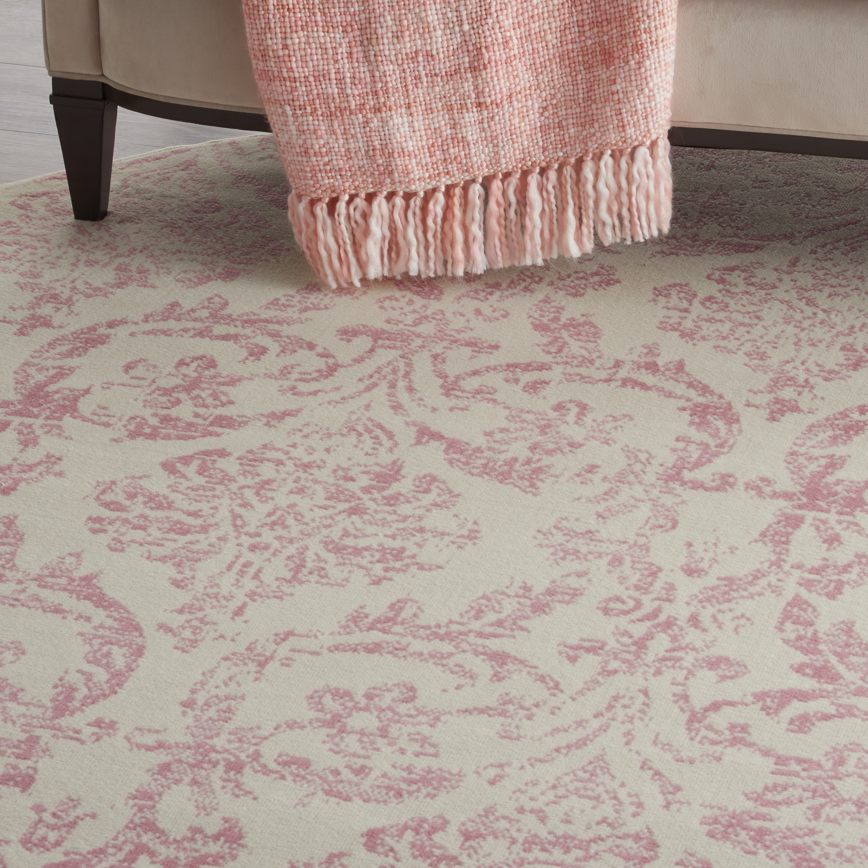 Nourison Jubilant 8' x Round Ivory Pink Vintage Indoor Rug