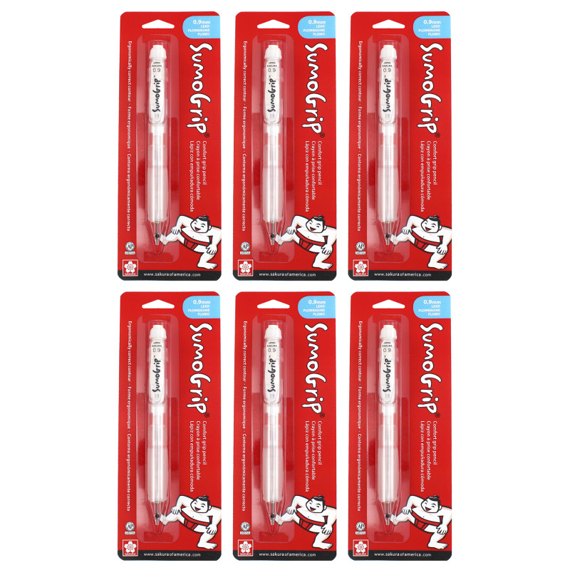SumoGrip Comfort Grip Mechanical Pencil, 0.9mm, Clear, Blister Card, Pack of 6