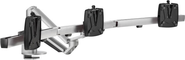 The Novus CLU Plus X3 monitor arm set in silver.