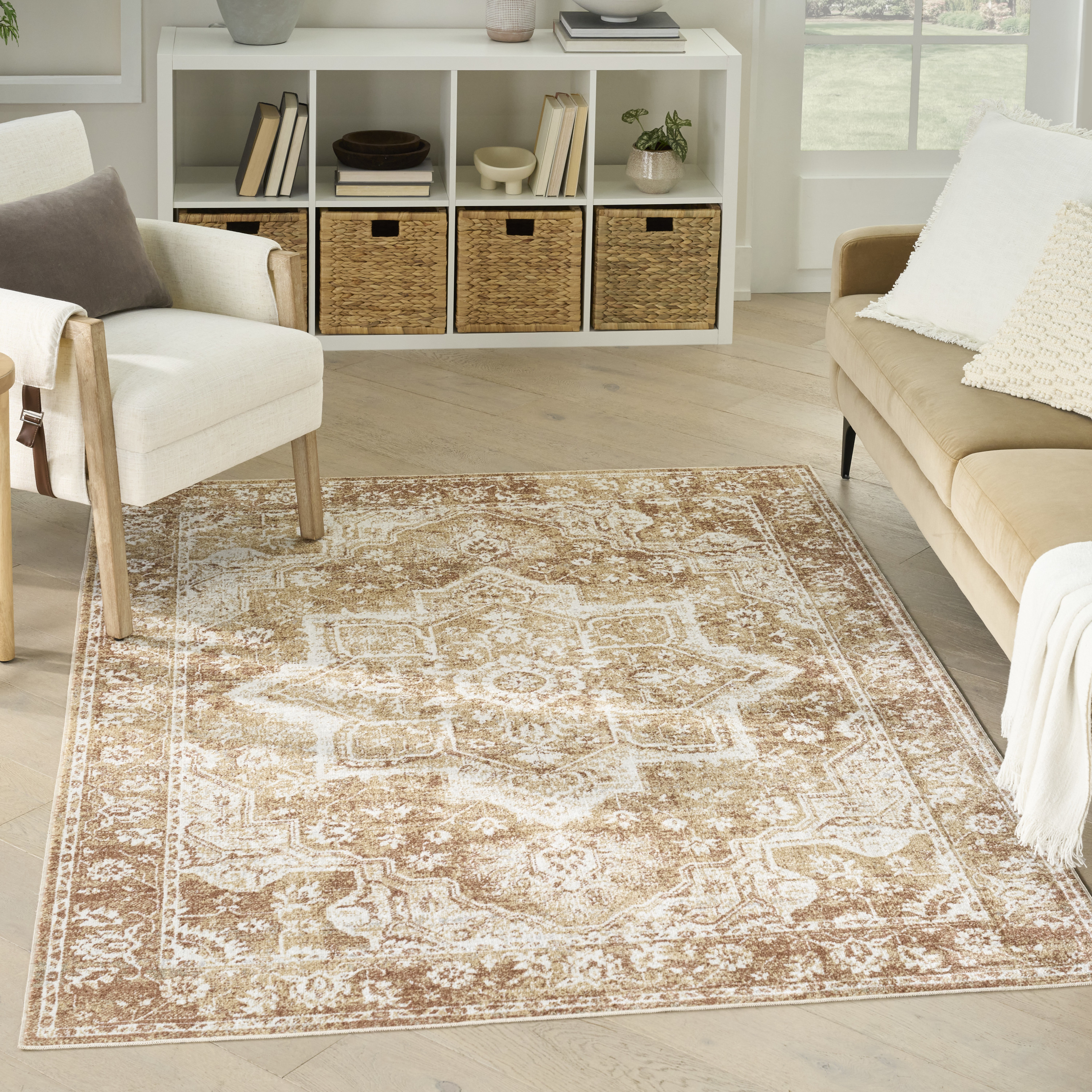 Nourison Astra Machine Washable 4' x 6' Rust Vintage Indoor Rug