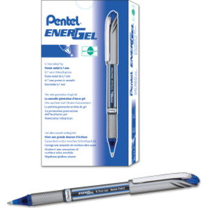 EnerGel NV Liquid Gel Pen, (0.7mm) Metal Tip, Medium Line Capped, Blue Ink, 1DZ