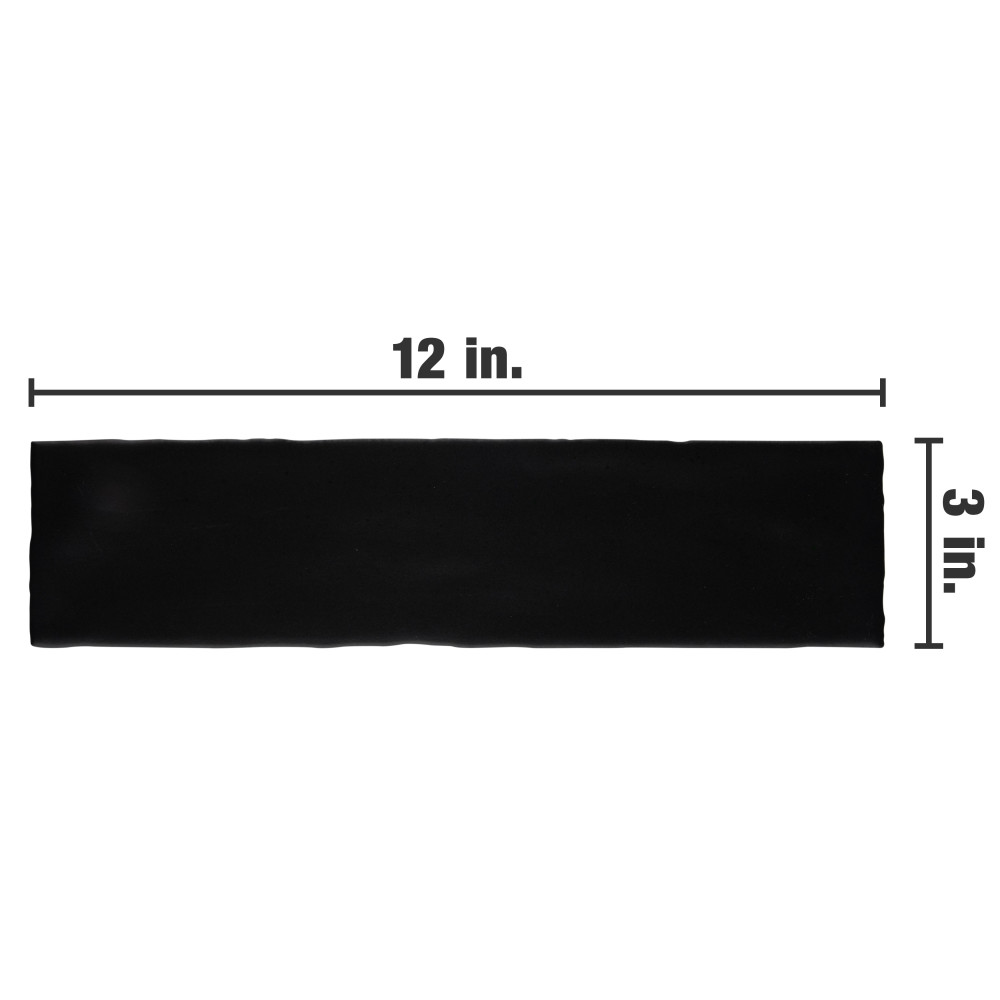 Castillo Matte Black 3 in. x 12 in. Ceramic Wall Tile