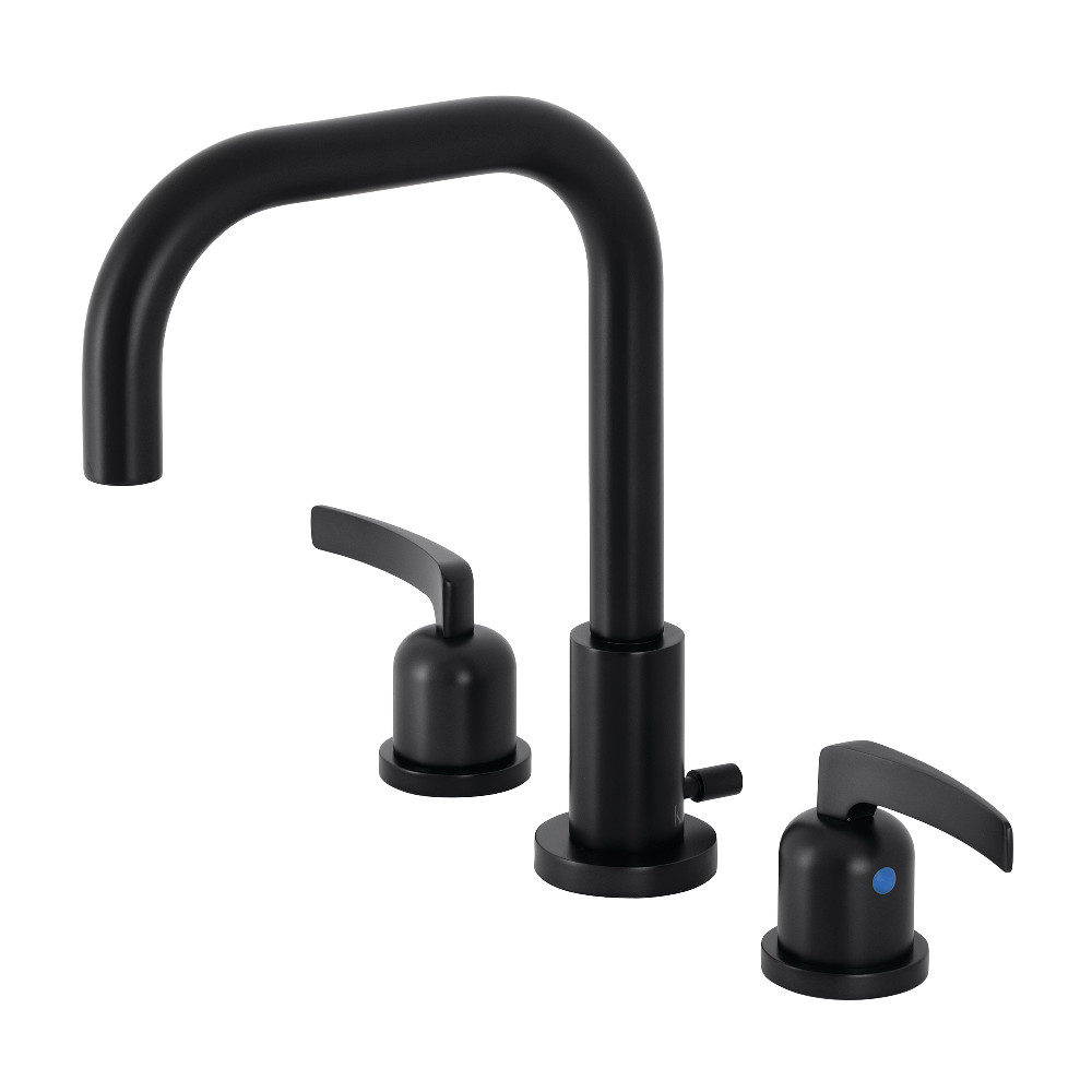 Two-Handle 3-Hole Deck Mount Widespread Bathroom Faucet with Brass Pop-Up, Matte Black with 7 Finish Options