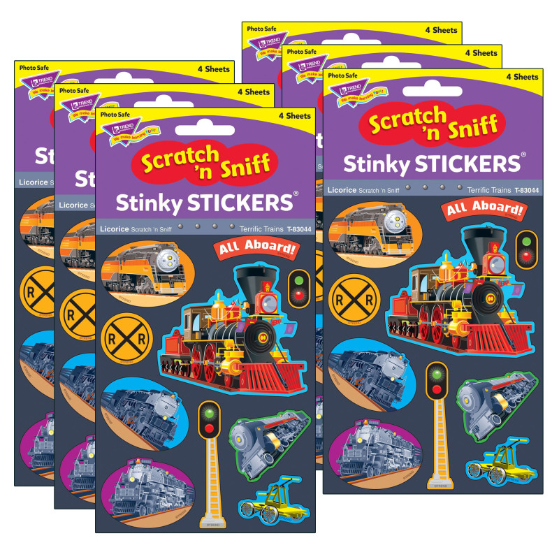 Terrific Trains/Licorice Mixed Shapes Stinky Stickers®, 40 Per Pack, 6 Packs