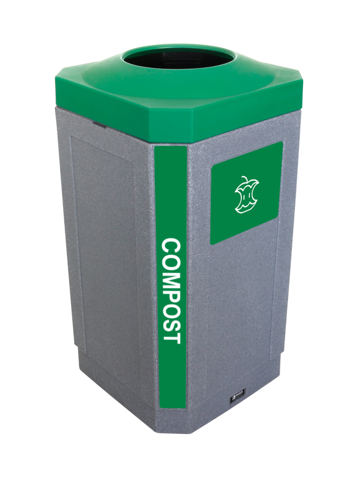 Busch Systems Octo indoor container with green compost labels and green full open lid for organics collection