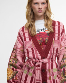 Barbour FARM Rio Luisa Embroidered Cardigan Pink Tartan