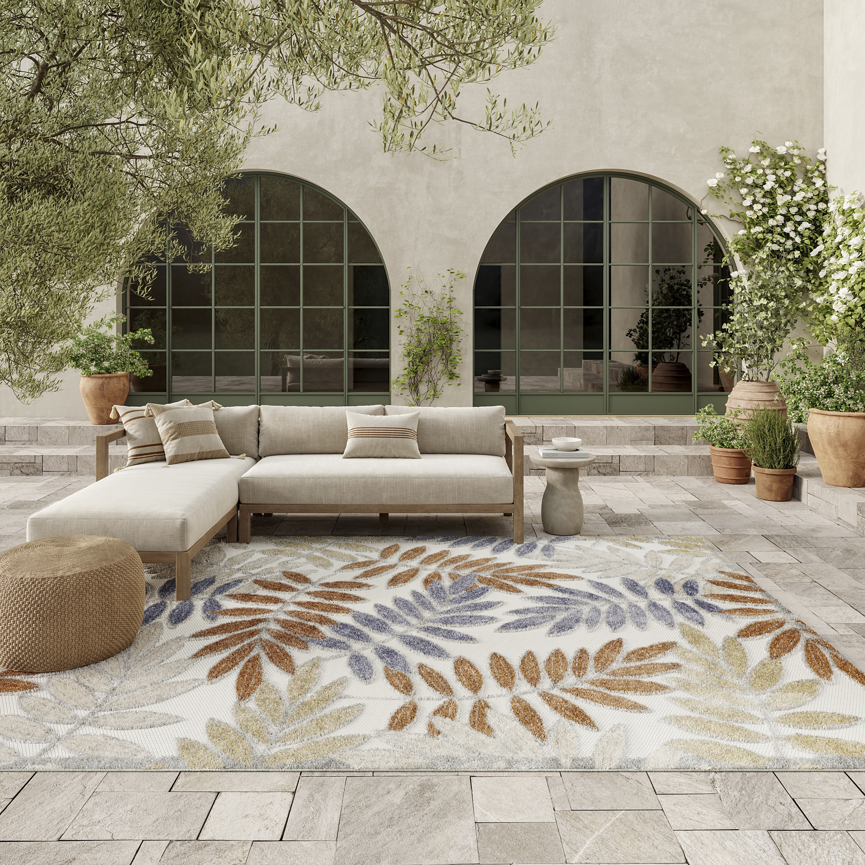 Nourison Aloha 6' x 9' Blue Mocha Outdoor Rug