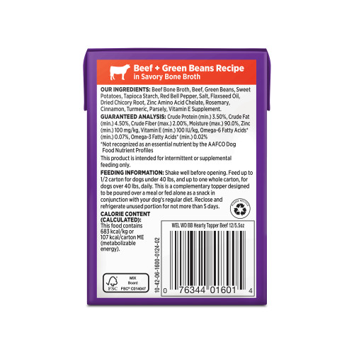 Wellness Bowl Boosters Hearty Toppers Beef back packaging