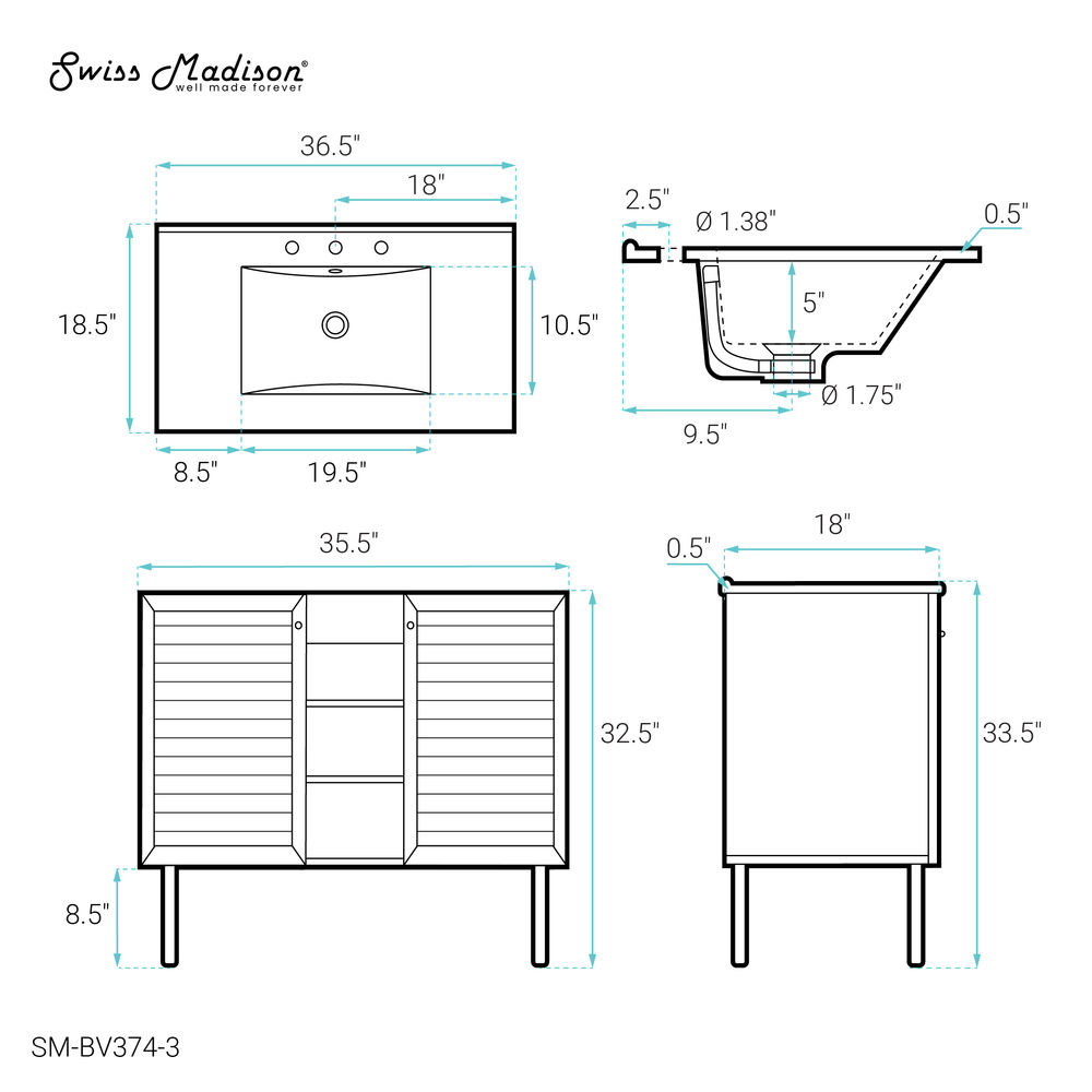 36" Bron Freestanding Bathroom Vanity - Golden Oak