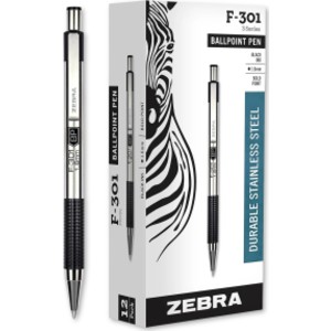 Retractable Ballpoint Pens, Stainless Steel Barrel, 1.6mm Bold Point, Black Ink, 12 Count