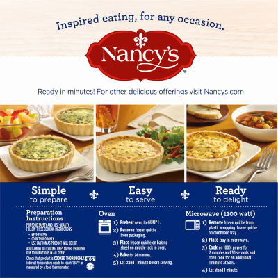 Nancy's Lorraine Quiche with Eggs, Swiss Cheese, Bacon, Onion & Chives, 6 oz Box