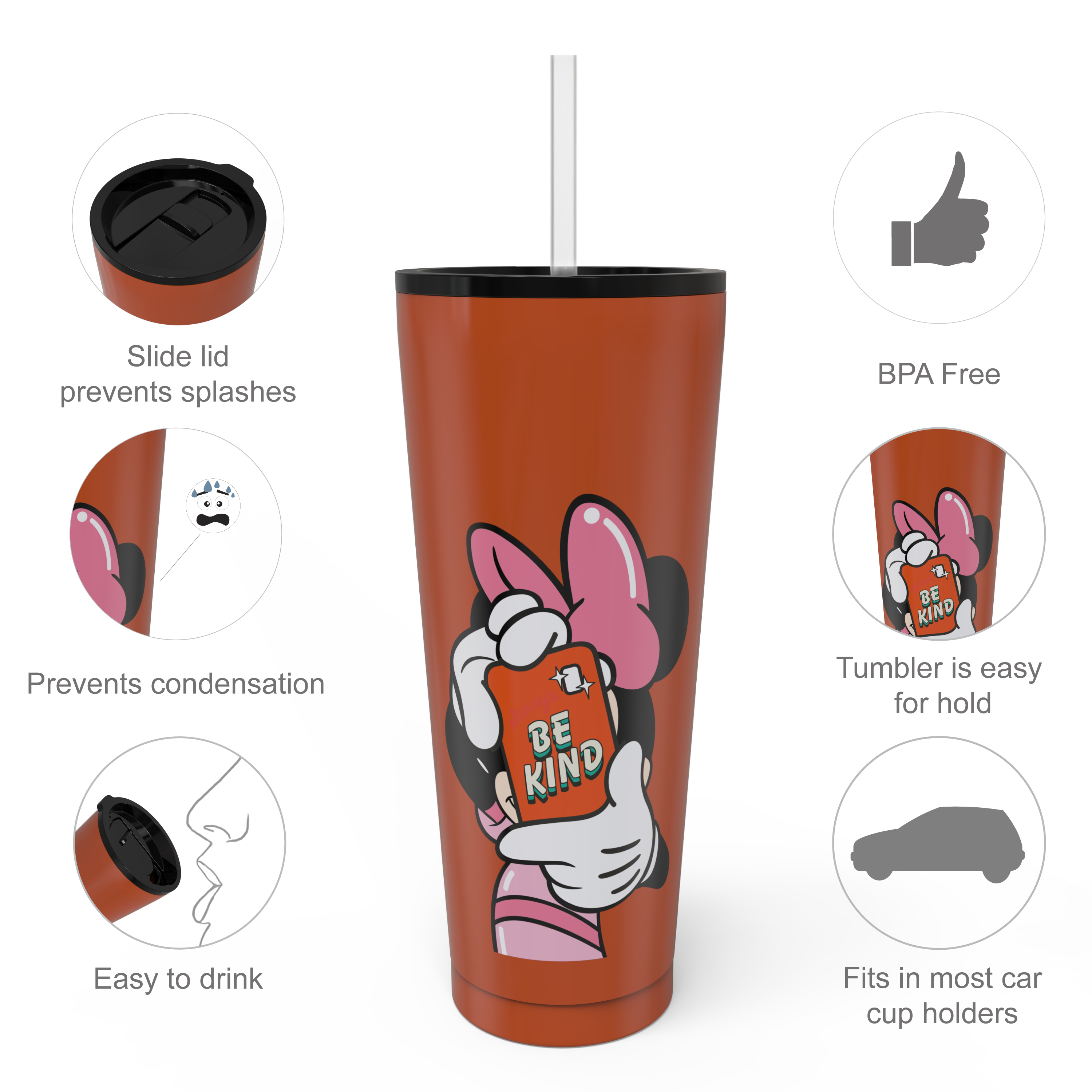 Disney 25 ounce Reusable Water Bottle, Minnie Mouse (Be Kind) slideshow image 7