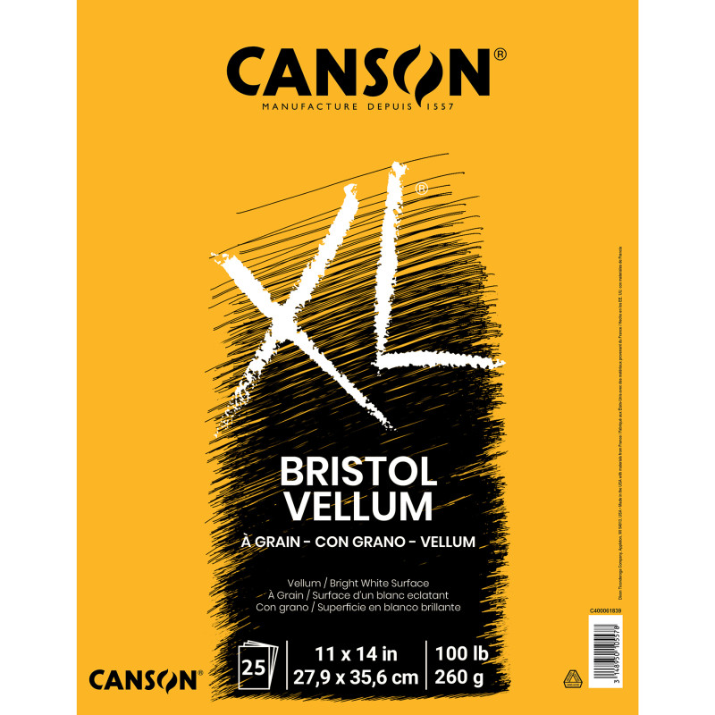 XL Series Bristol Pad, Vellum Finish, Foldover Binding, 25 Sheet, 11x14 inch, 1 Count