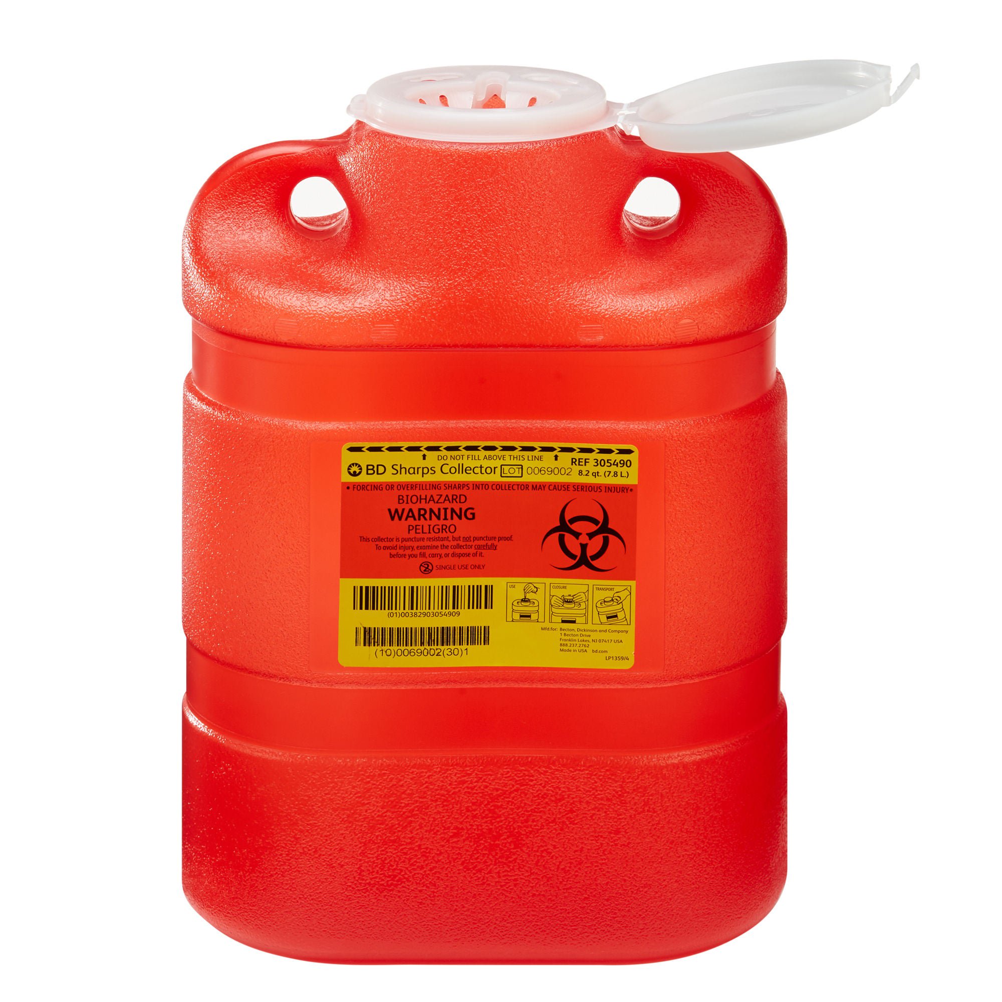 BD Sharps Container, 8.2 Quart, 9.4 x 13.4 x 5.3 Inch