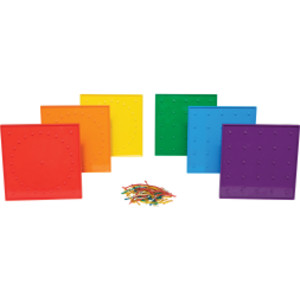 Double-Sided Geoboard Set - 5 x 5 Grid / 24 Pin Circular Array - Set of 6