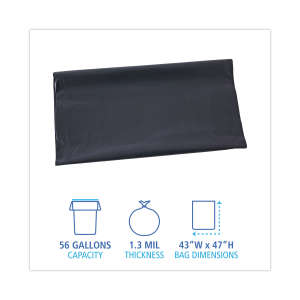 Boardwalk,  LLDPE Liner, 56 gal Capacity, 43 in Wide, 47 in High, 1.3 Mils Thick, Gray