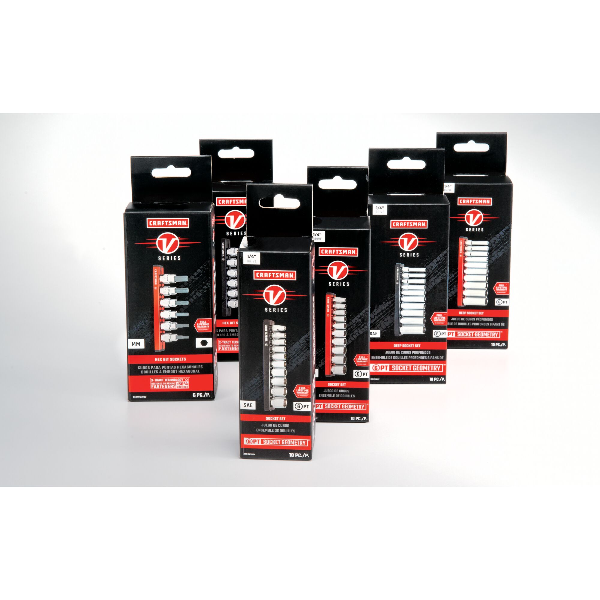 Craftsman V-Series Hex,SAE and MM Sockets in packaging on silver background