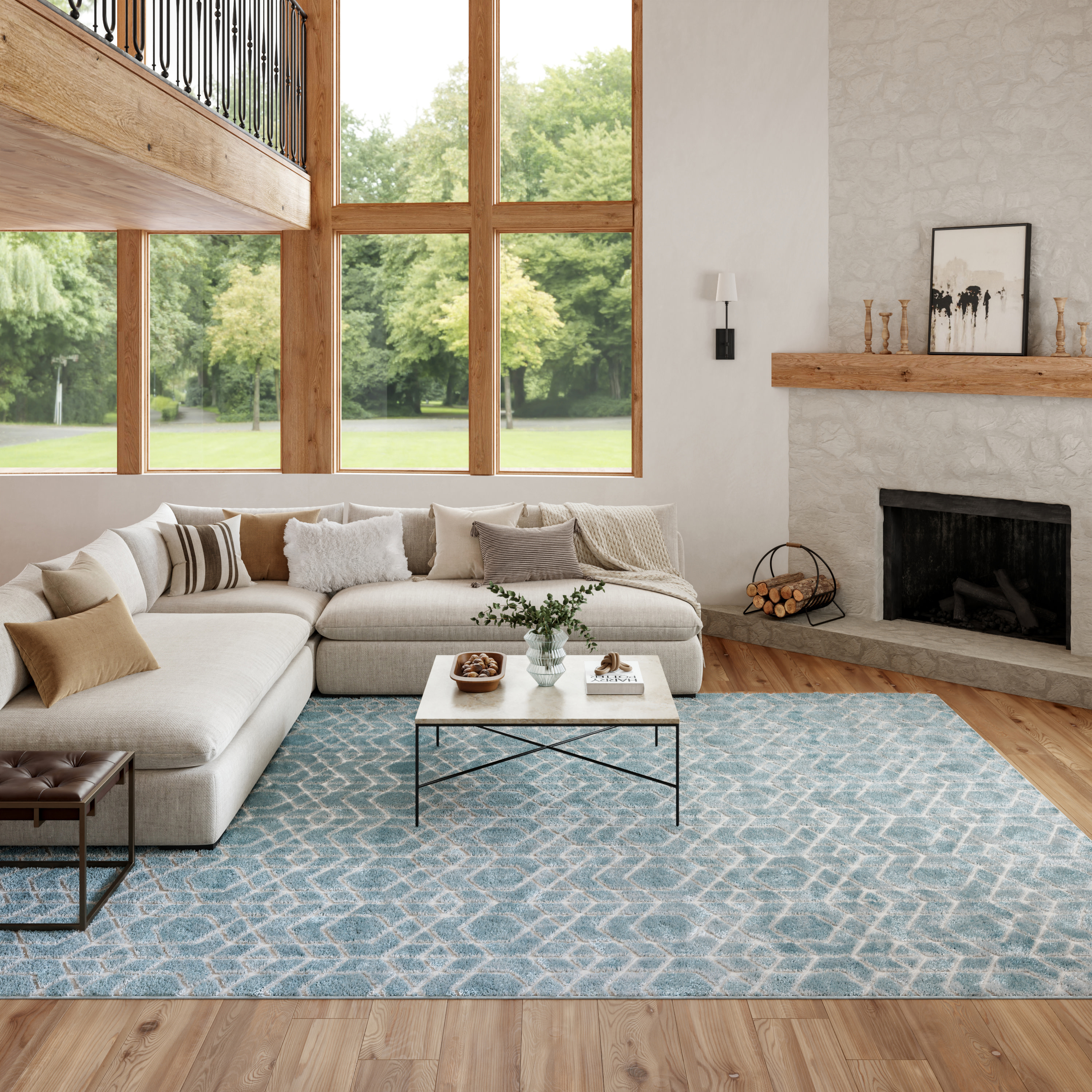 Nourison Washable Charm 9' x 12' Blue Ivory Modern Indoor Rug