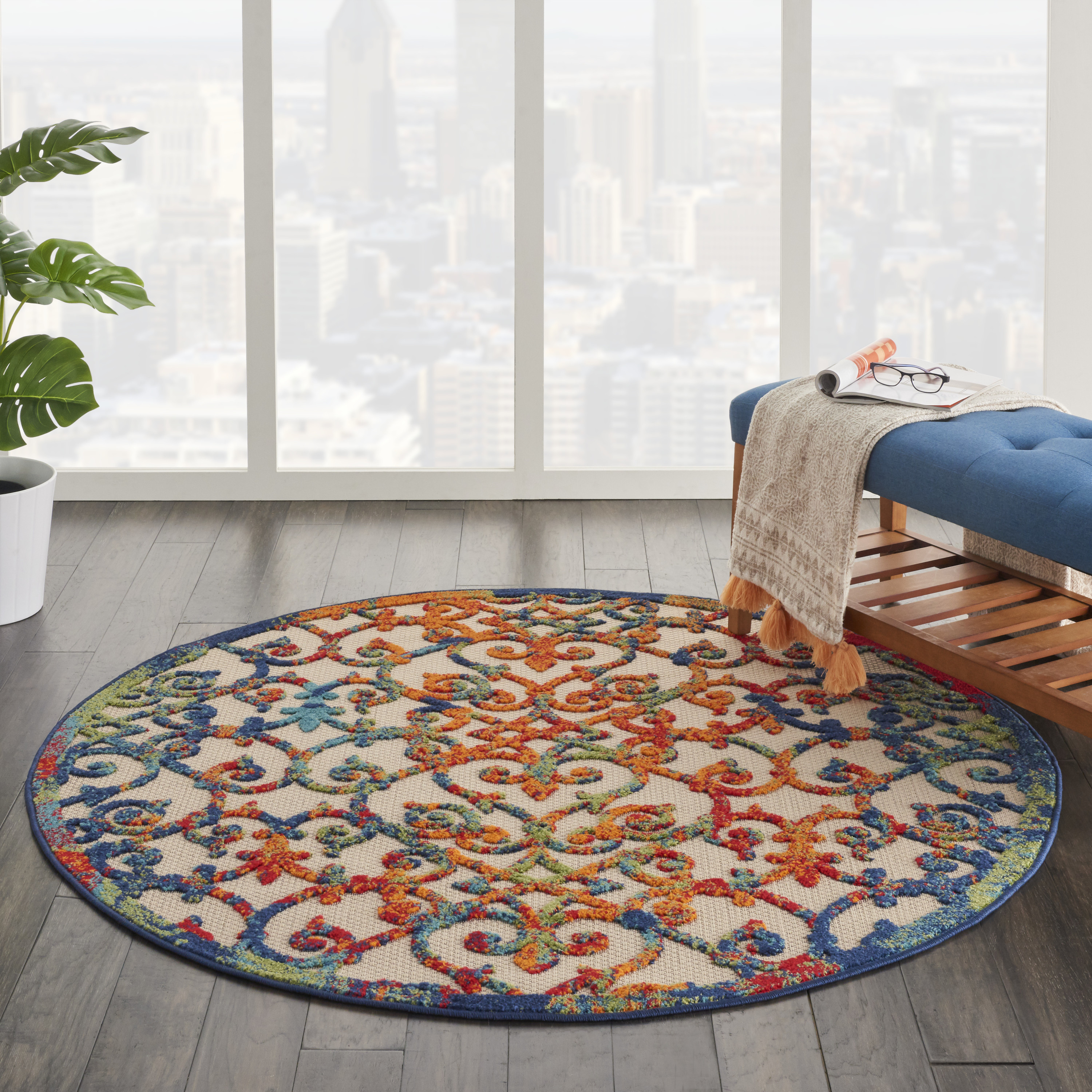 Nourison Aloha 5'3" x Round Multicolor Contemporary Rug