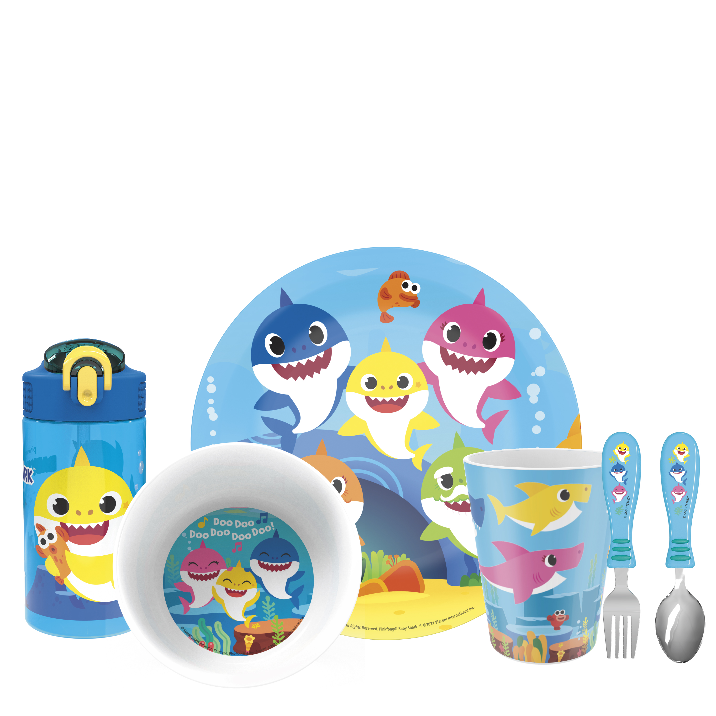 Pinkfong Kids Plate, Bowl, Tumbler, Water Bottle and Flatware Set, Baby Shark, 6-piece set slideshow image 1