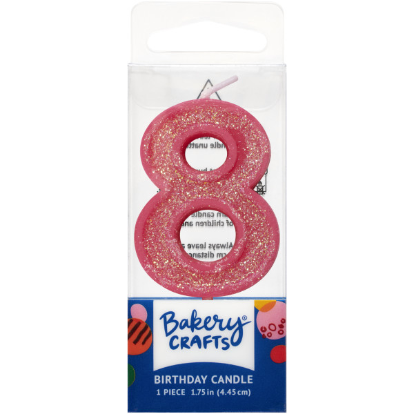 8 Mini Pink Glitter Numeral Candles