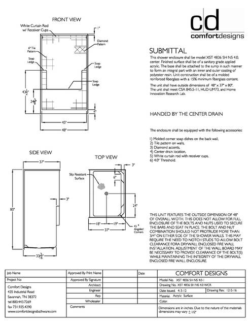 Spec Sheet — Cd Shower Spec Sheet Xst 4836sh 4 0