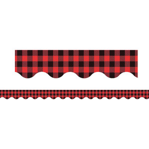 Red and Black Gingham Scalloped Border Trim, 35 Feet