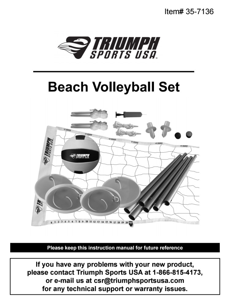 Triumph Beach Volleyball Set Includes Net, Poles, Official Size
