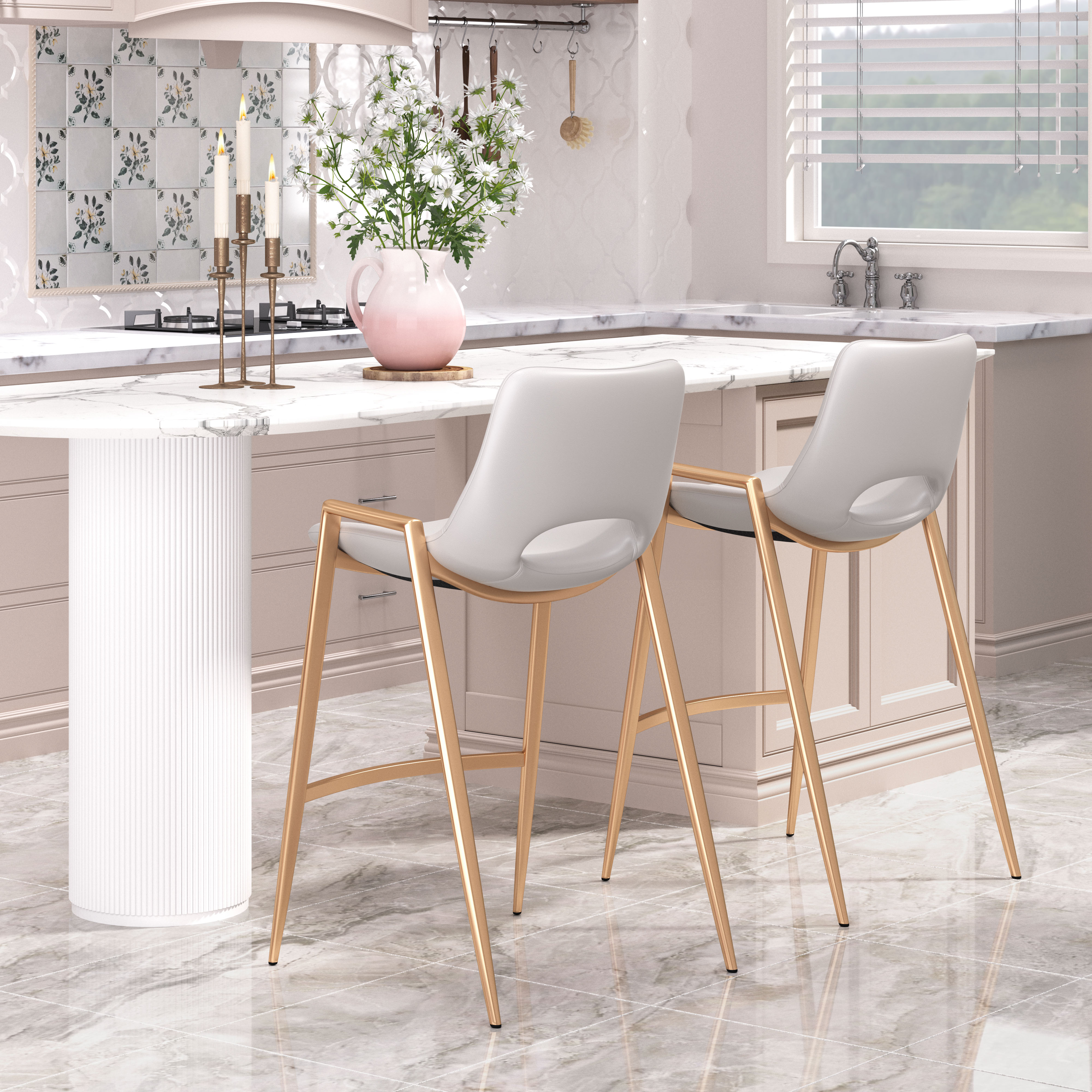 Desi Counter Stool (Set of 2) White & Gold product image