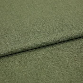 Olive-green woven fabric, folded once creating a horizontal ridge, displaying fine texture and subtle weave; close-up studio view with soft, even lighting.