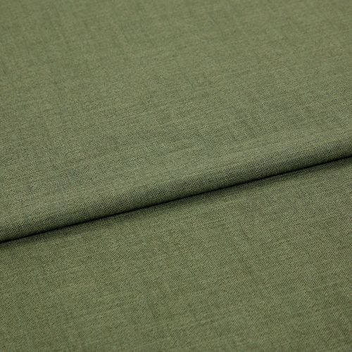 Olive-green woven fabric, folded once creating a horizontal ridge, displaying fine texture and subtle weave; close-up studio view with soft, even lighting.